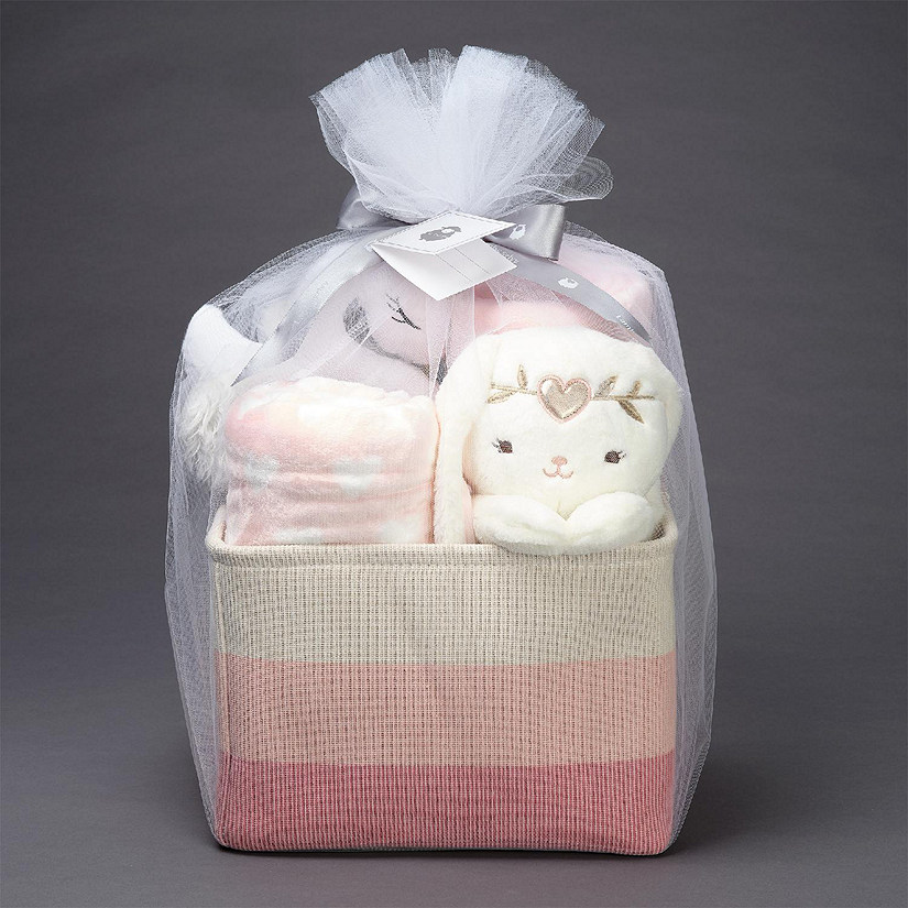 Lambs & Ivy Pink/White 5-Piece Luxury Infant/Newborn/Baby Gift Basket