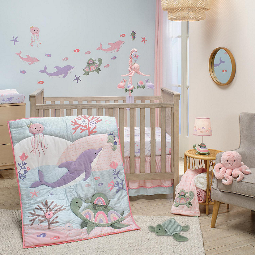 Lambs and Ivy Sea Dreams 3-Piece Dolphin Turtle Nautical Baby Crib Bedding Set Image