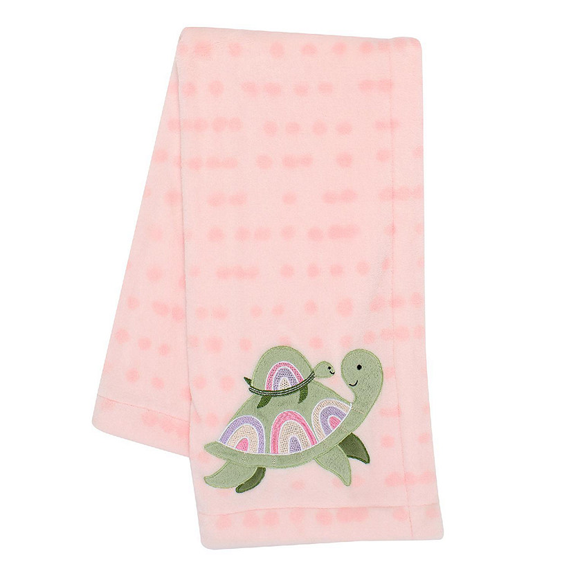 Lambs & Ivy Sea Dreams Cozy Pink Fleece Turtle Applique Baby Blanket Image