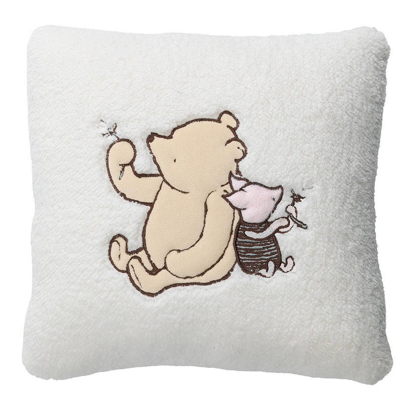 Lambs &amp; Ivy Storytime Pooh Soft Faux Shearling Nursery Throw Pillow - Cream Image