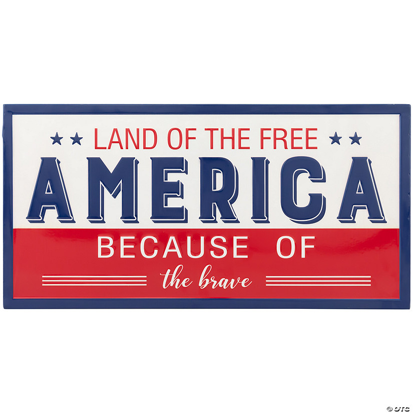 Land of the Free Because of the Brave Patriotic Metal Wall Sign - 20" Image