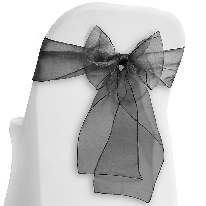 Lann's Linens 10 Organza Wedding Chair Cover Bow Sashes - Ribbon Tie Back Sash - Black Image