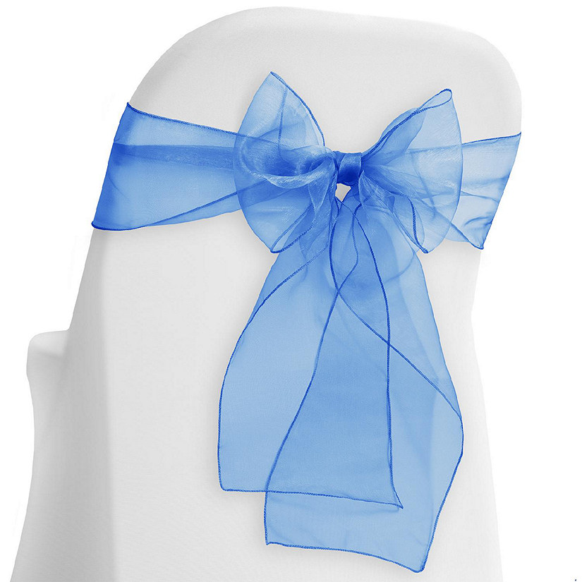 Lann's Linens 10 Organza Wedding Chair Cover Bow Sashes - Ribbon Tie Back Sash - Royal Blue Image