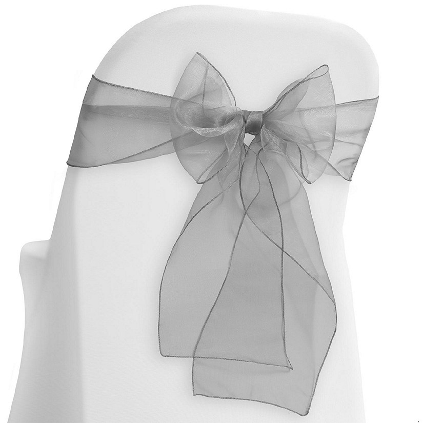Lann's Linens 10 Organza Wedding Chair Cover Bow Sashes - Ribbon Tie Back Sash - Silver Image