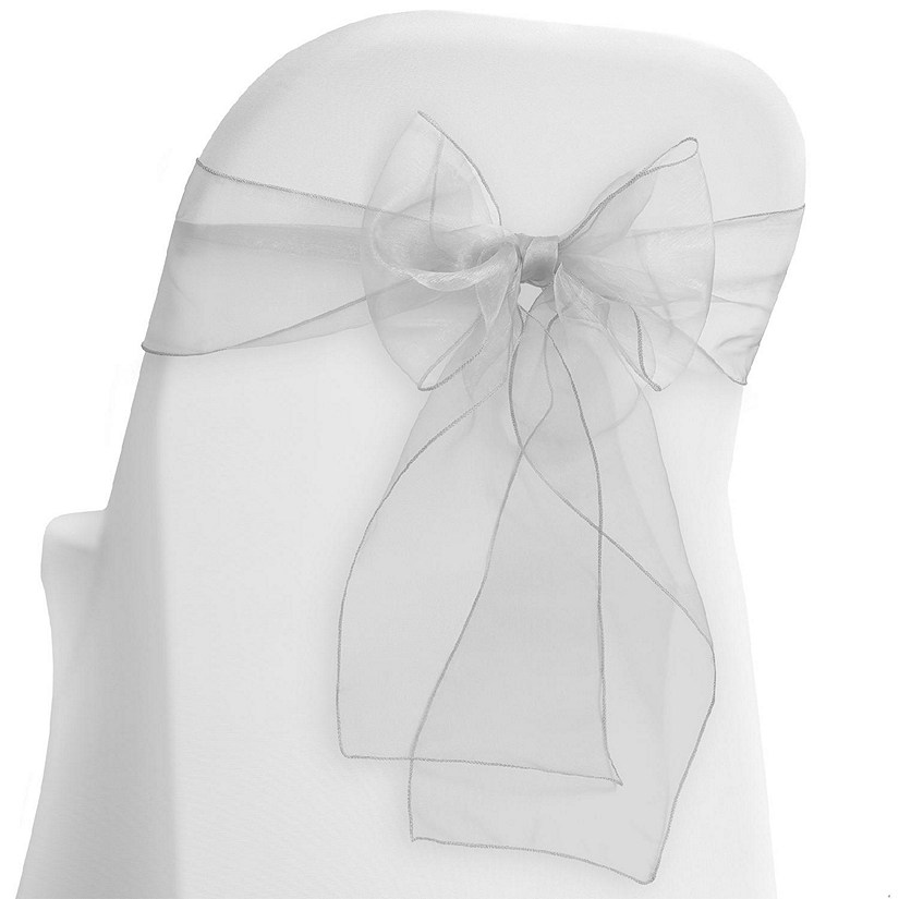 Lann's Linens 10 Organza Wedding Chair Cover Bow Sashes - Ribbon Tie Back Sash - White Image