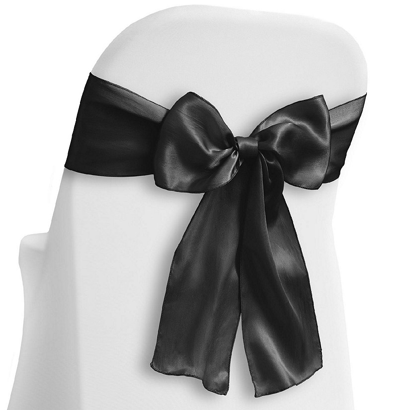 Lann's Linens 10 Satin Wedding Chair Cover Bow Sashes - Ribbon Tie Back Sash - Black Image