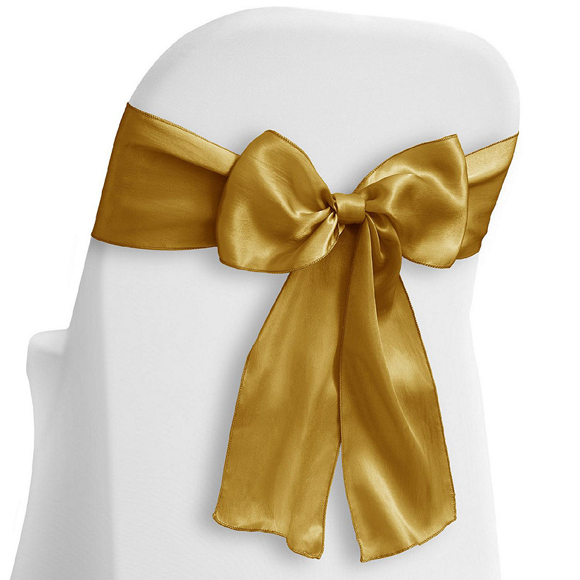 Lann's Linens 10 Satin Wedding Chair Cover Bow Sashes - Ribbon Tie Back Sash - Gold Image