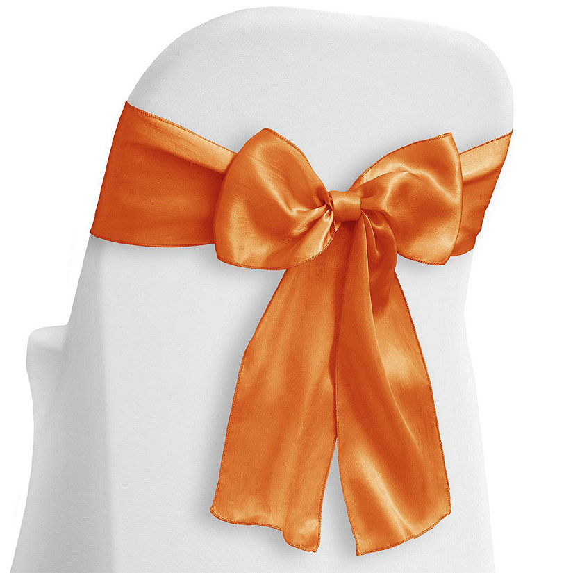 Lann's Linens 10 Satin Wedding Chair Cover Bow Sashes - Ribbon Tie Back Sash - Orange Image