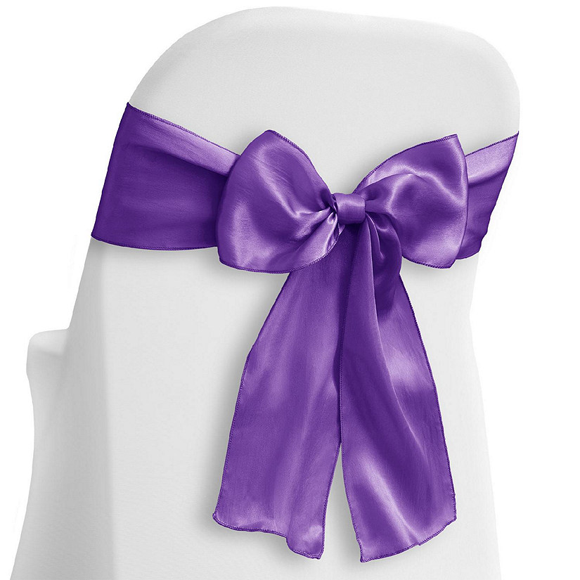Lann's Linens 10 Satin Wedding Chair Cover Bow Sashes - Ribbon Tie Back Sash - Purple Image