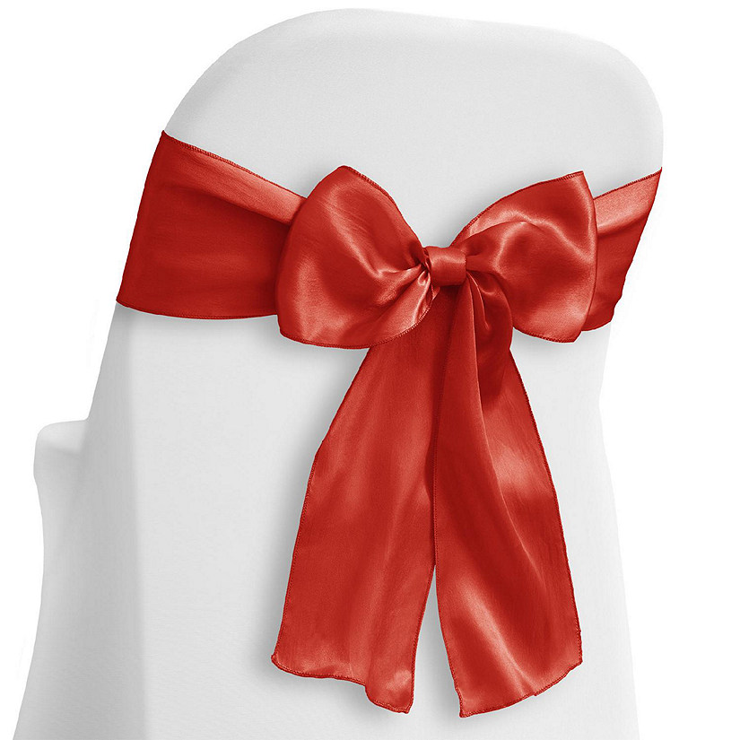 Lann's Linens 10 Satin Wedding Chair Cover Bow Sashes - Ribbon Tie Back Sash - Red Image