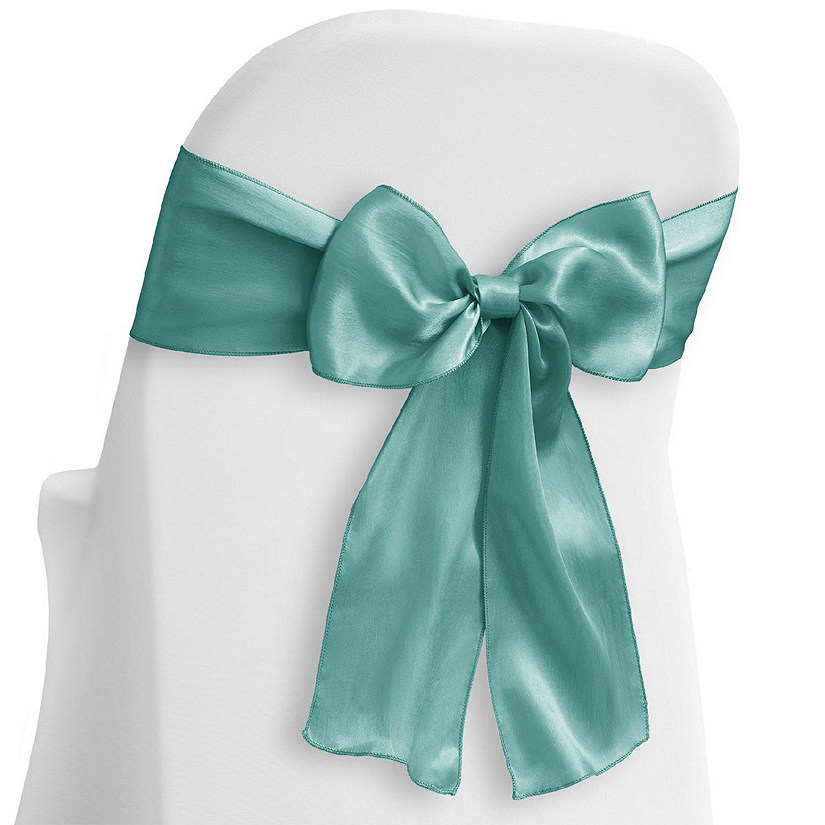 Lann's Linens 10 Satin Wedding Chair Cover Bow Sashes - Ribbon Tie Back Sash - Turquoise Image