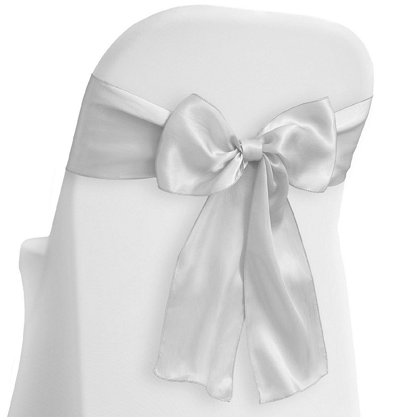 Lann's Linens 10 Satin Wedding Chair Cover Bow Sashes - Ribbon Tie Back Sash - White Image