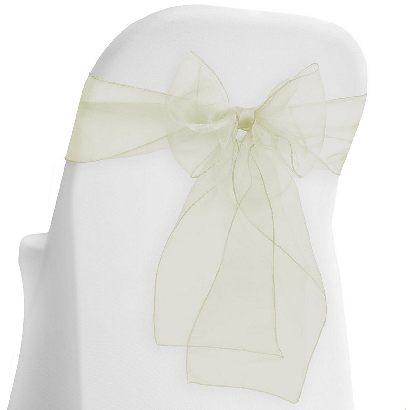 Lann's Linens 100 Organza Wedding Chair Cover Bow Sashes - Ribbon Tie Back Sash - Ivory Image