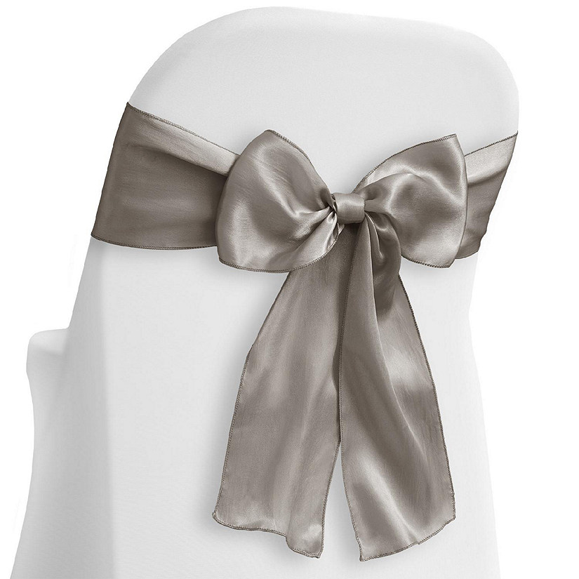 Lann's Linens 100 Satin Wedding Chair Cover Bow Sashes - Ribbon Tie Back Sash - Silver Image