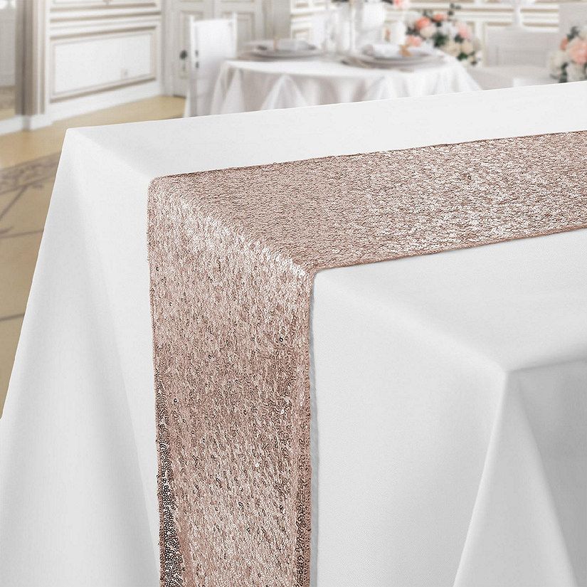 Lann's Linens 12x108 Rose Gold Sequin Sparkly Table Runner Tablecloth Cover Wedding Party Image