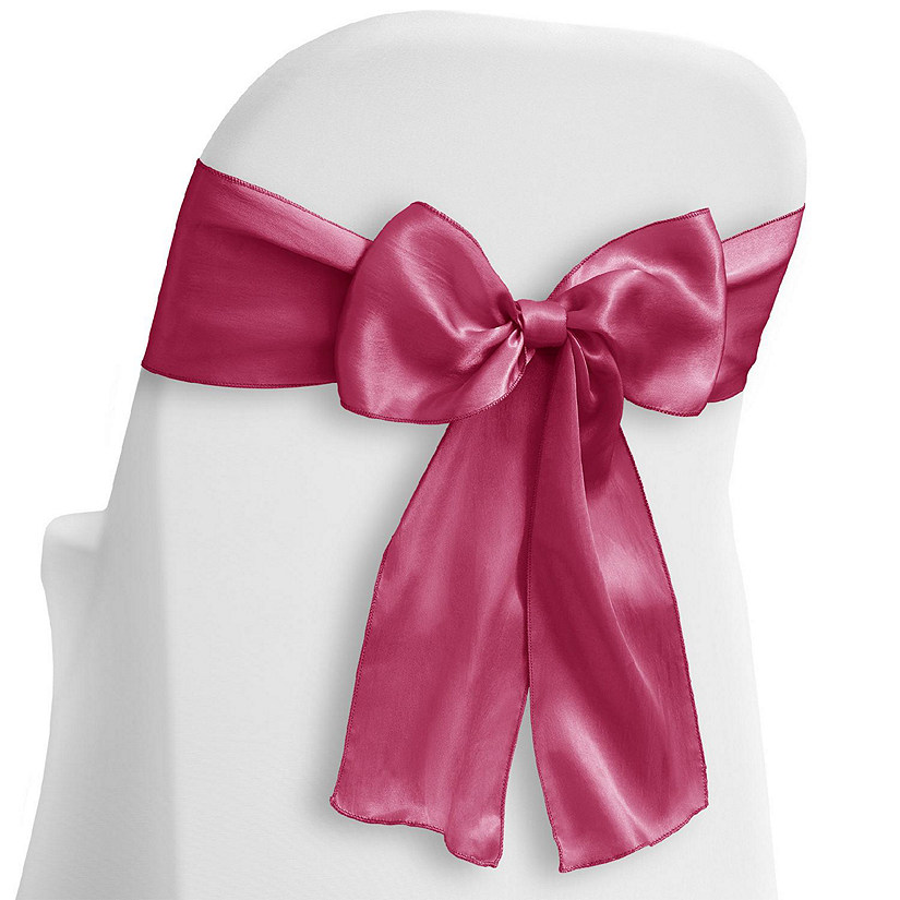 Lann's Linens 30 Satin Wedding Chair Cover Bow Sashes - Ribbon Tie Back Sash - Fuchsia Image