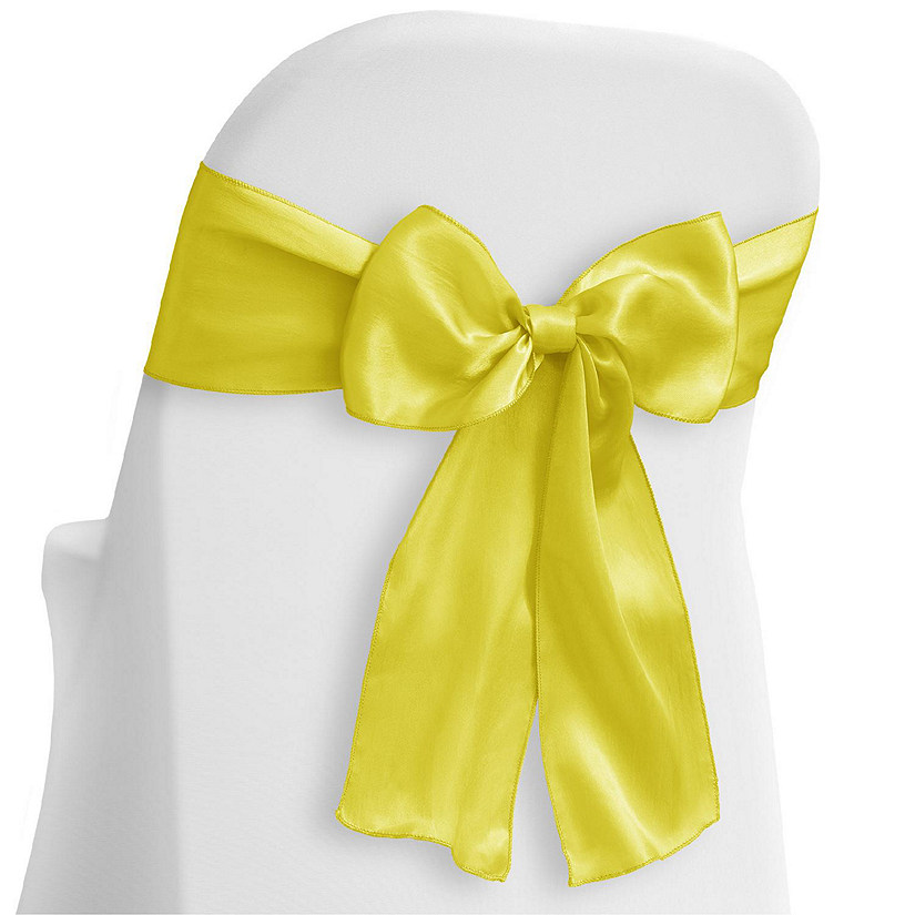 Lann's Linens 30 Satin Wedding Chair Cover Bow Sashes - Ribbon Tie Back Sash - Yellow Image