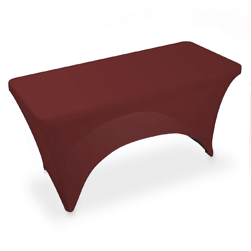 Lann's Linens 4' Fitted Spandex Stretch Fabric Tablecloth Cover 48" x 24" Table - Burgundy Image