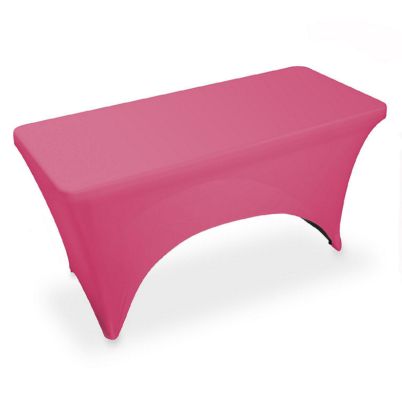 Lann's Linens 4' Fitted Spandex Stretch Fabric Tablecloth Cover for 48" x 24" Table - Fuchsia Image