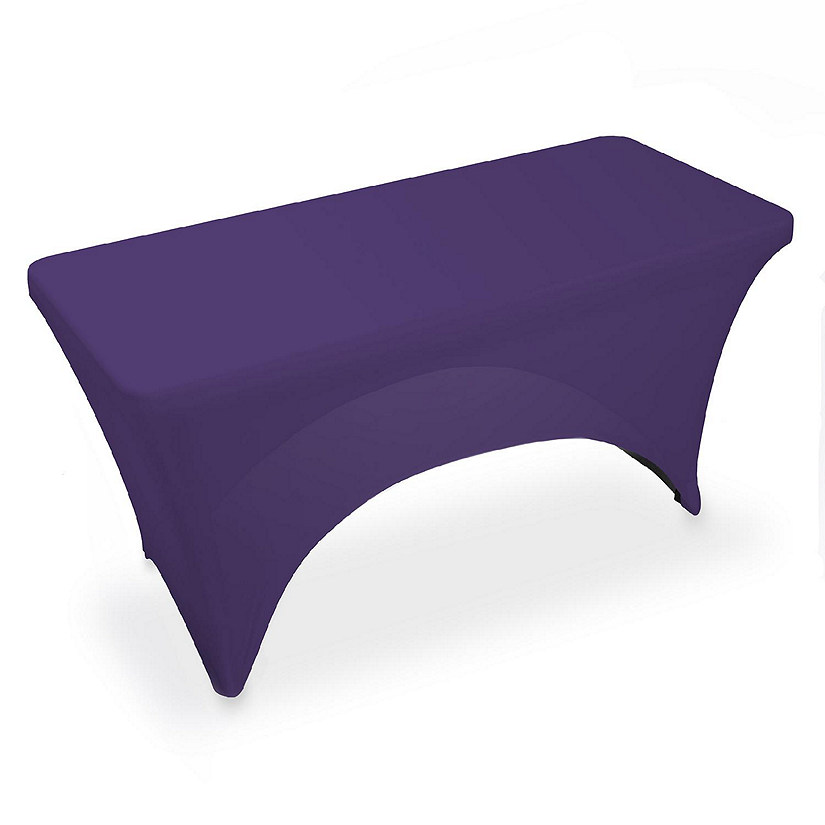 Lann's Linens 4' Fitted Spandex Stretch Fabric Tablecloth Cover for 48" x 24" Table - Purple Image