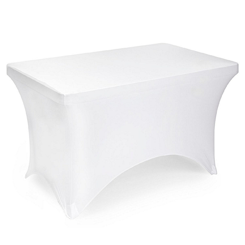 Lann's Linens 4' Fitted Spandex Stretch Fabric Tablecloth Cover for 48" x 24" Table - White Image