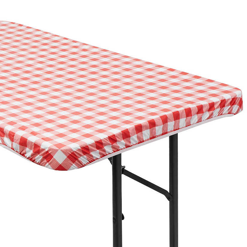 Lann's Linens 48'' x 30'' Red Checkered Vinyl Tablecloth with Flannel Backing - Waterproof Image