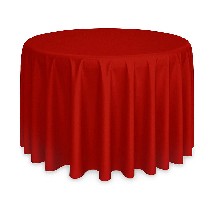 Lann's Linens 5 Pack 120" Round Wedding Banquet Polyester Fabric Tablecloths - Red Image