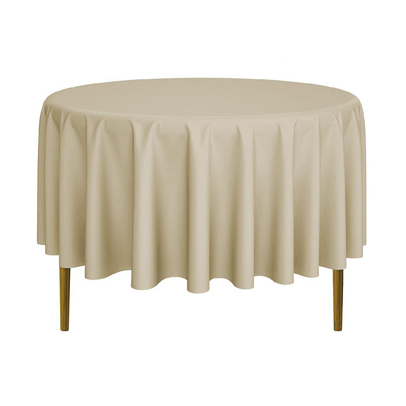 Lann's Linens 5 Pack 90" Round Wedding Banquet Polyester Fabric Tablecloths - Beige Image