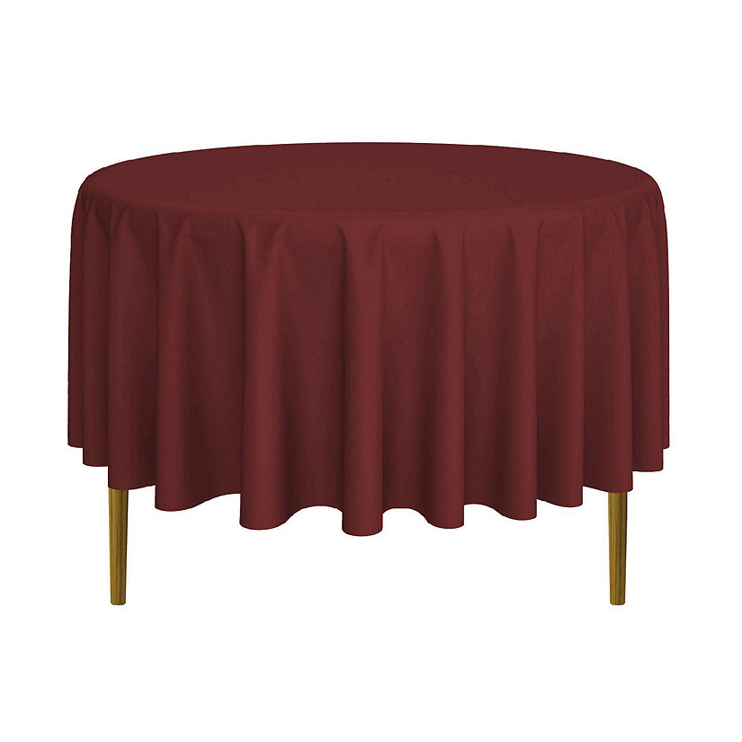 Lann's Linens 5 Pack 90" Round Wedding Banquet Polyester Fabric Tablecloths - Burgundy Image