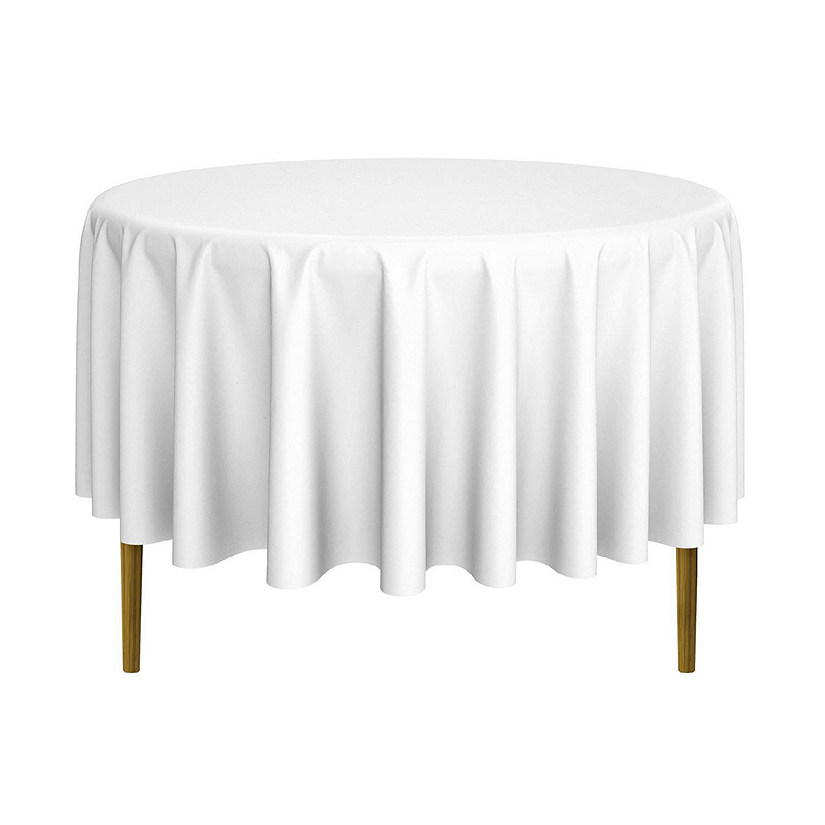 Lann's Linens 5 Pack 90" Round Wedding Banquet Polyester Fabric Tablecloths - White Image