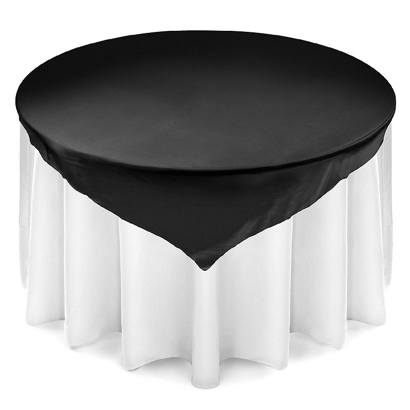 Lann's Linens 5 Satin Overlay Table Topper - 72" Square Wedding Tablecloth Cover - Black Image