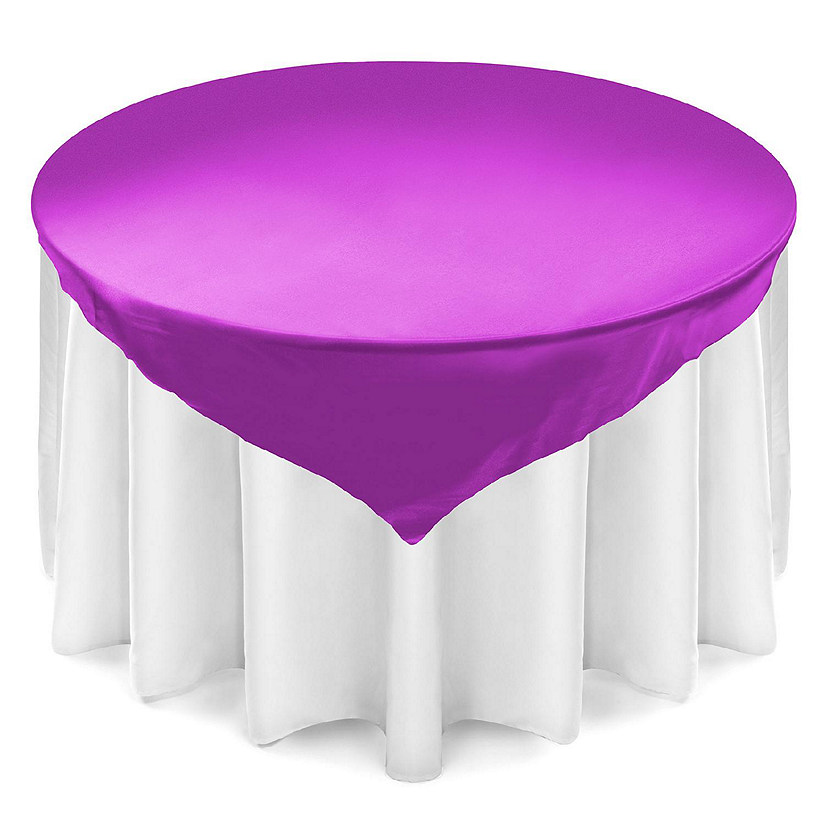 Lann's Linens 5 Satin Overlay Table Topper - 72" Square Wedding Tablecloth Cover - Purple Image