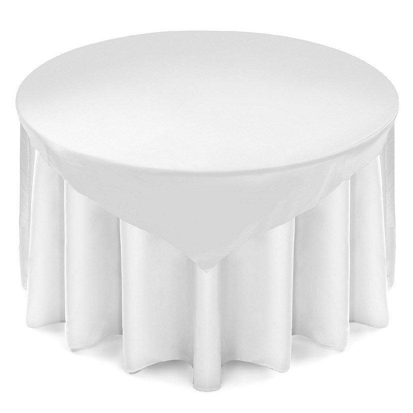 Lann's Linens 5 Satin Overlay Table Topper - 72" Square Wedding Tablecloth Cover - White Image