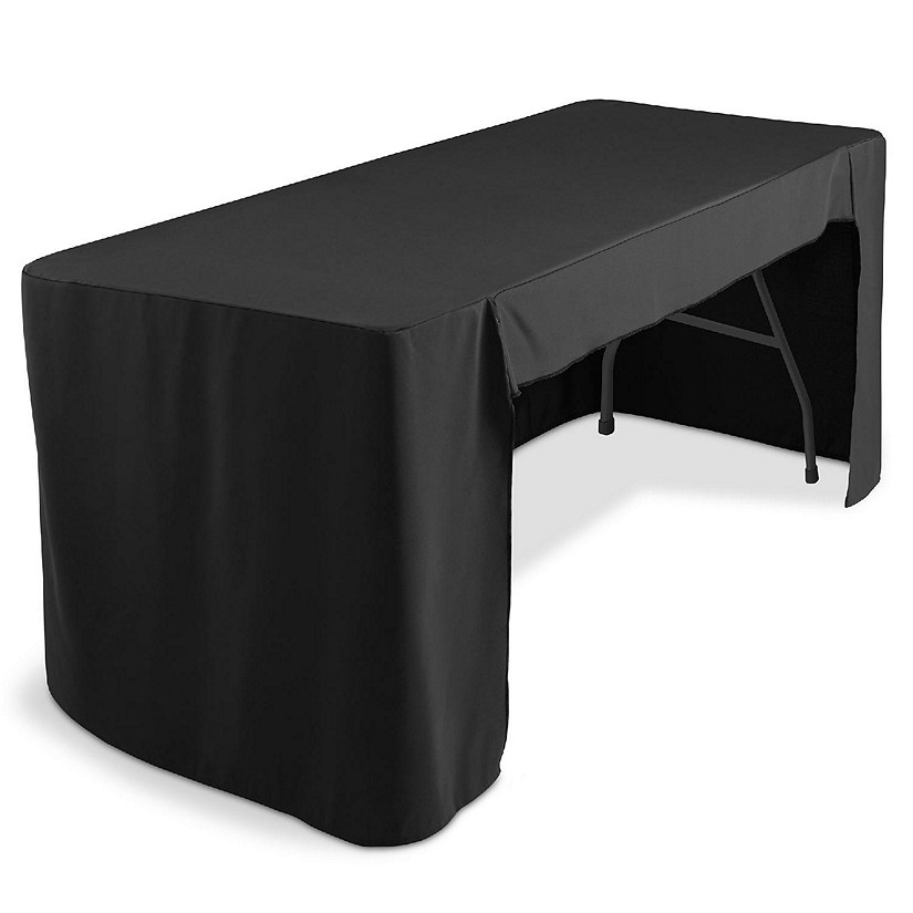 Lann's Linens 6' Fitted Tablecloth Cover with Open Back for Trade Show/Banquet/DJ Table, Black Image