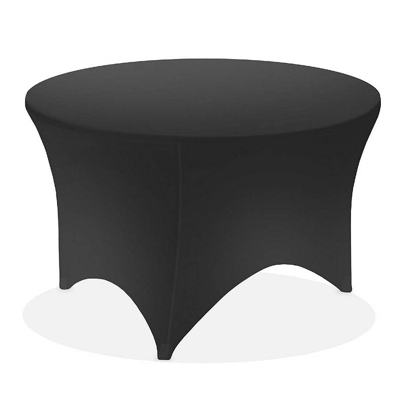 Lann's Linens 60-inch Round Spandex Tablecloth in Black, 5ft Stretch Fitted Table Cover Image