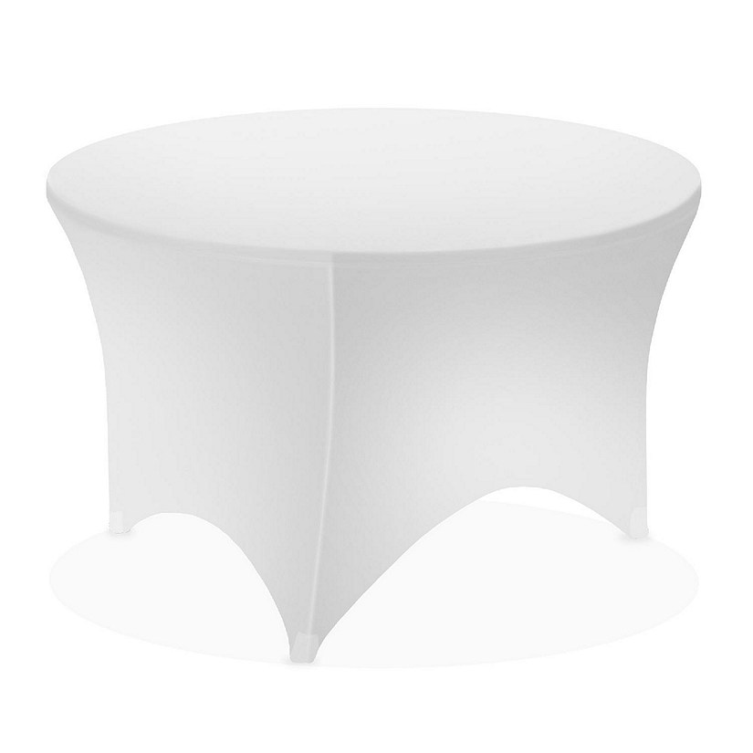 Lann's Linens 60-inch Round Spandex Tablecloth in White, 5ft Stretch Fitted Table Cover Image