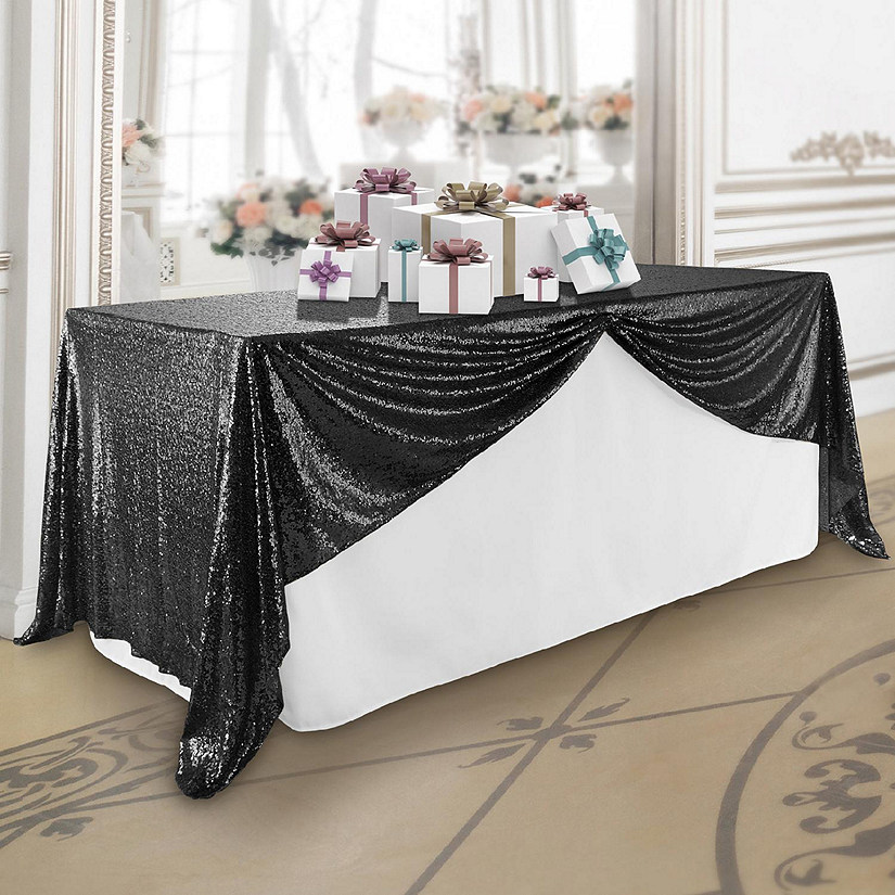 Lann's Linens 60x102 Black Sequin Sparkly Table Cover Tablecloth Glitter Wedding Party Linens Image