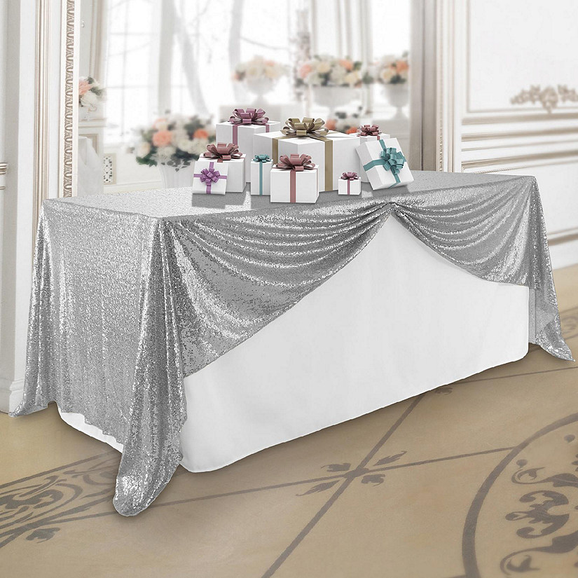 Lann's Linens 60x102 Silver Sequin Sparkly Table Cover Tablecloth Glitter Wedding Party Linens Image