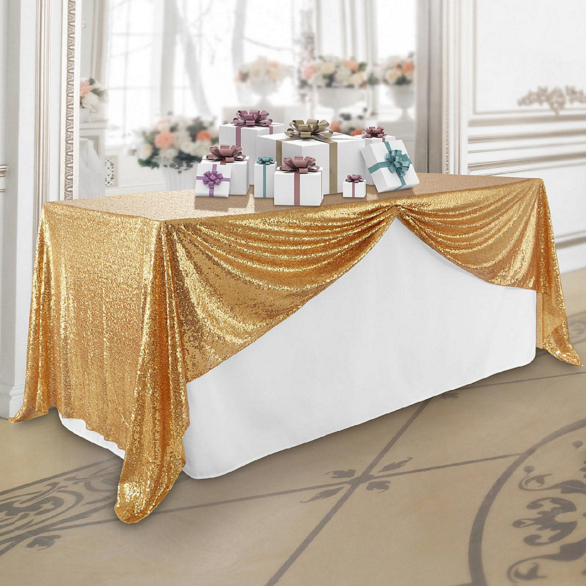 Lann's Linens 60x126 Gold Sequin Sparkly Table Cover Tablecloth Glitter Wedding Party Linens Image