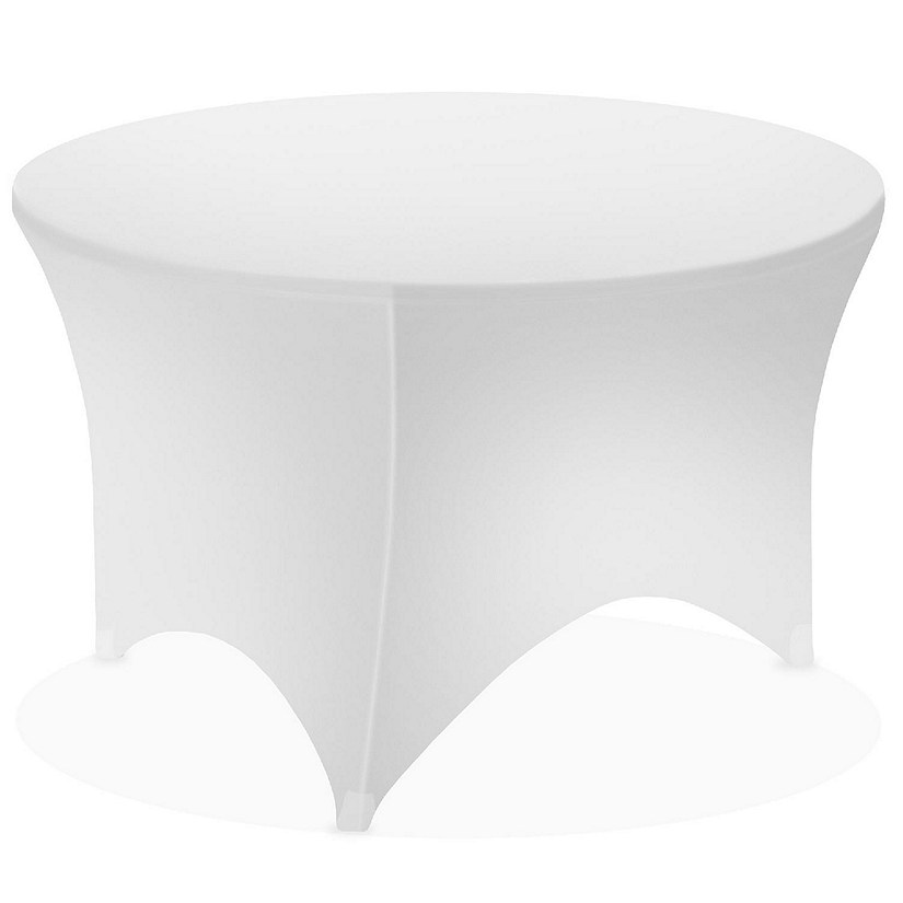 Lann's Linens 72-inch Round Spandex Tablecloth in White, 6ft Stretch Fitted Table Cover Image