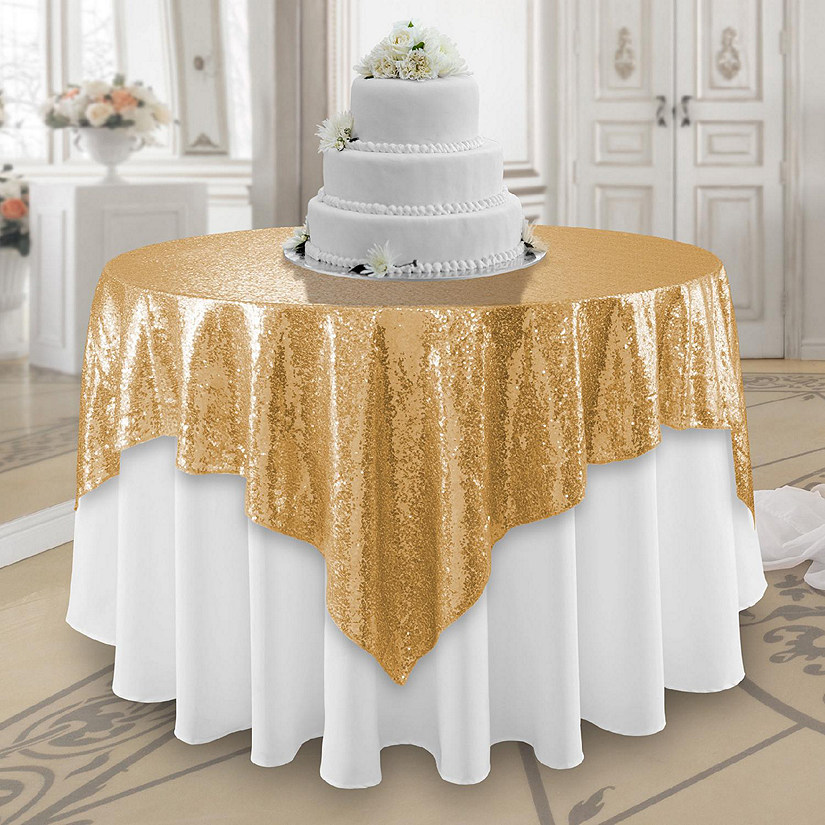 Lann's Linens 72x72 Gold Sequin Sparkly Table Overlay Tablecloth Cover Wedding Party Linens Image