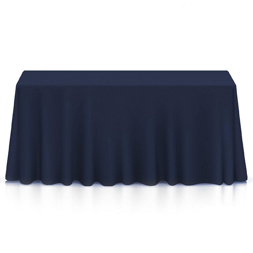 Lann's Linens 90" x 132" Rectangular Wedding Banquet Polyester Fabric Tablecloth - Navy Blue Image