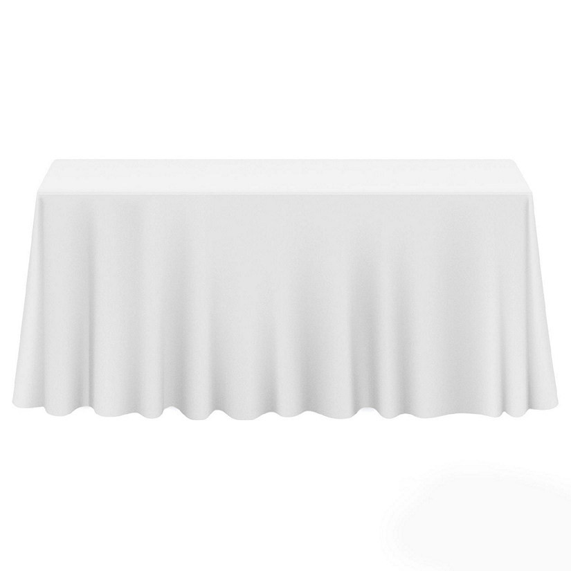Lann's Linens 90" x 132" Rectangular Wedding Banquet Polyester Fabric Tablecloth - White Image