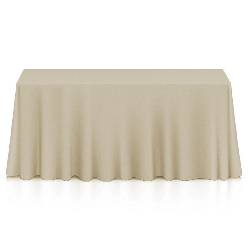Lann's Linens 90" x 156" Rectangular Wedding Banquet Polyester Fabric Tablecloth - Beige Image