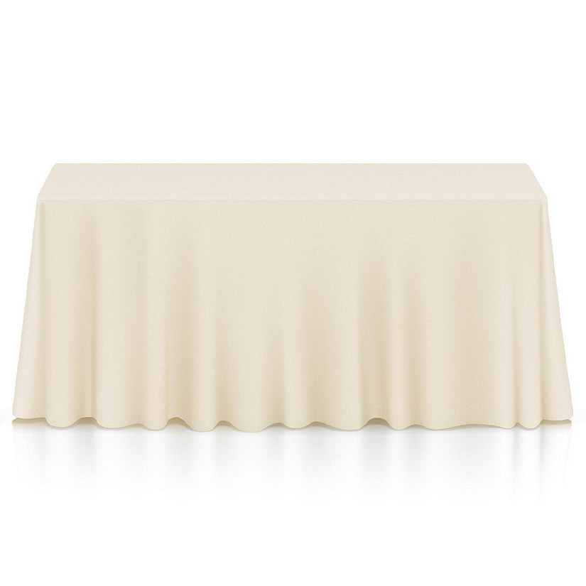 Lann's Linens 90" x 156" Rectangular Wedding Banquet Polyester Fabric Tablecloth - Ivory Image