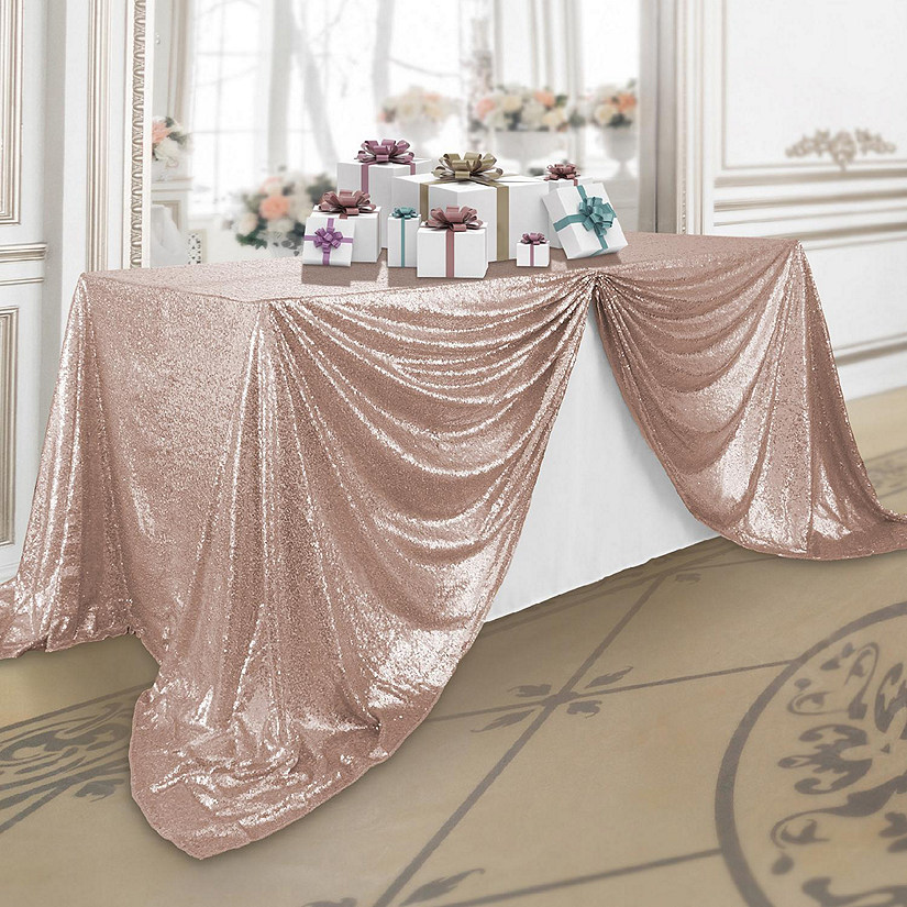 Lann's Linens 90x132  Rose Gold Sequin Sparkly Table Cover Tablecloth Wedding Party Linens Image