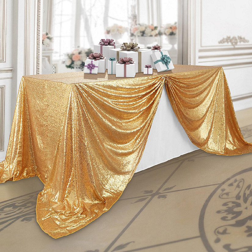 Lann's Linens 90x156 Gold Sequin Sparkly Table Cover Tablecloth Glitter Wedding Party Linens Image