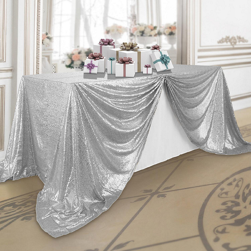 Lann's Linens 90x156 Silver Sequin Sparkly Table Cover Tablecloth Glitter Wedding Party Linens Image