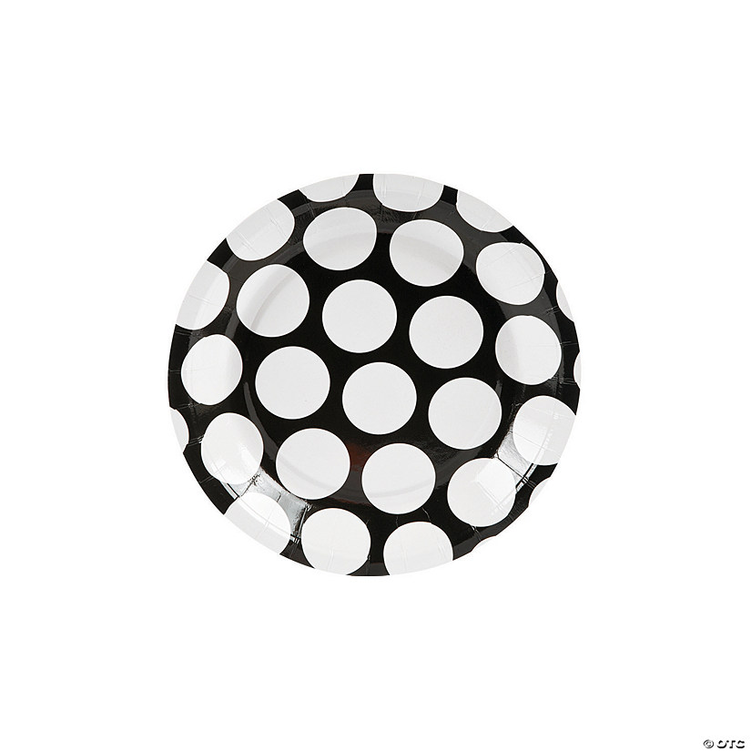Large Black Polka Dot Paper Dessert Plates - 8 Ct. Image