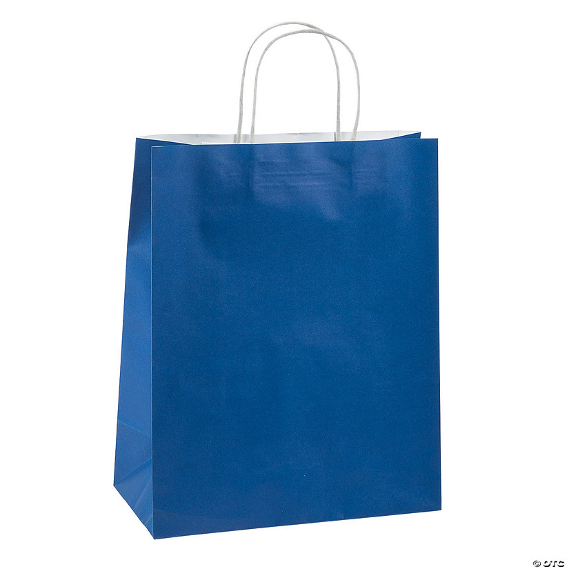 Large Blue Kraft Paper Gift Bags - 12 Pc. Image